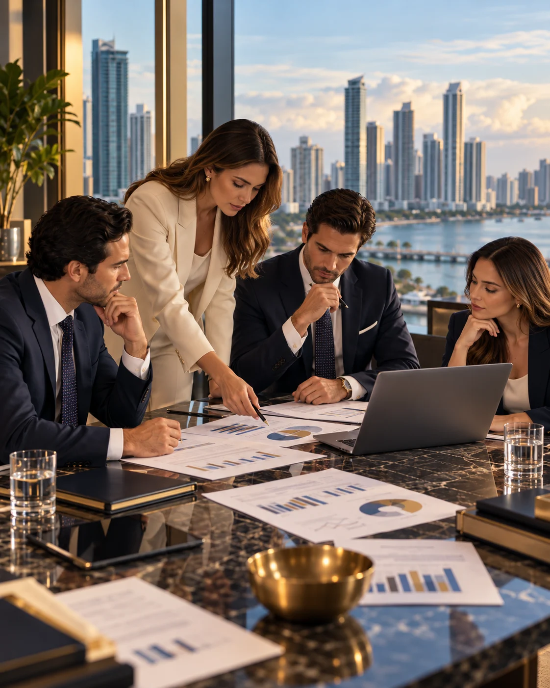 Profesionales revisando alternativas y escenarios financieros
